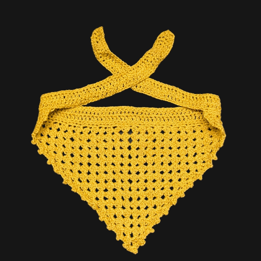 Yellow Crochet Triangular Bandana Headband Handkerchief Scarf
